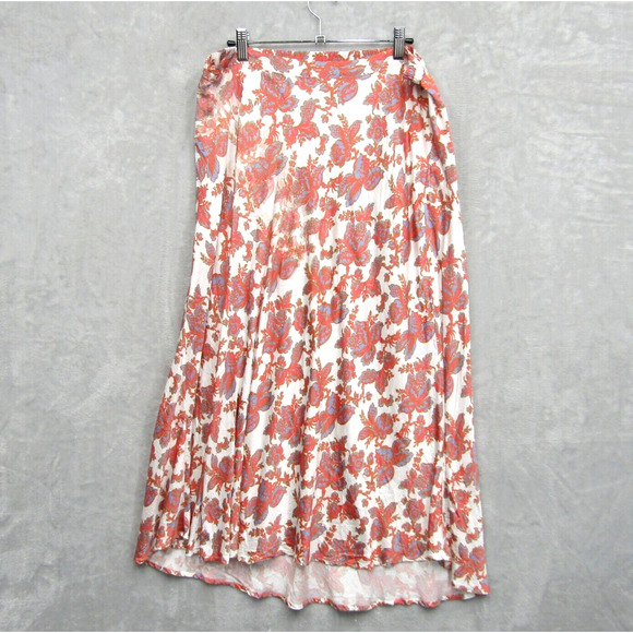 Chloe Kristyn Womens Size 1X Pink Red Floral Satin Skirt Midi Length - Picture 1 of 8